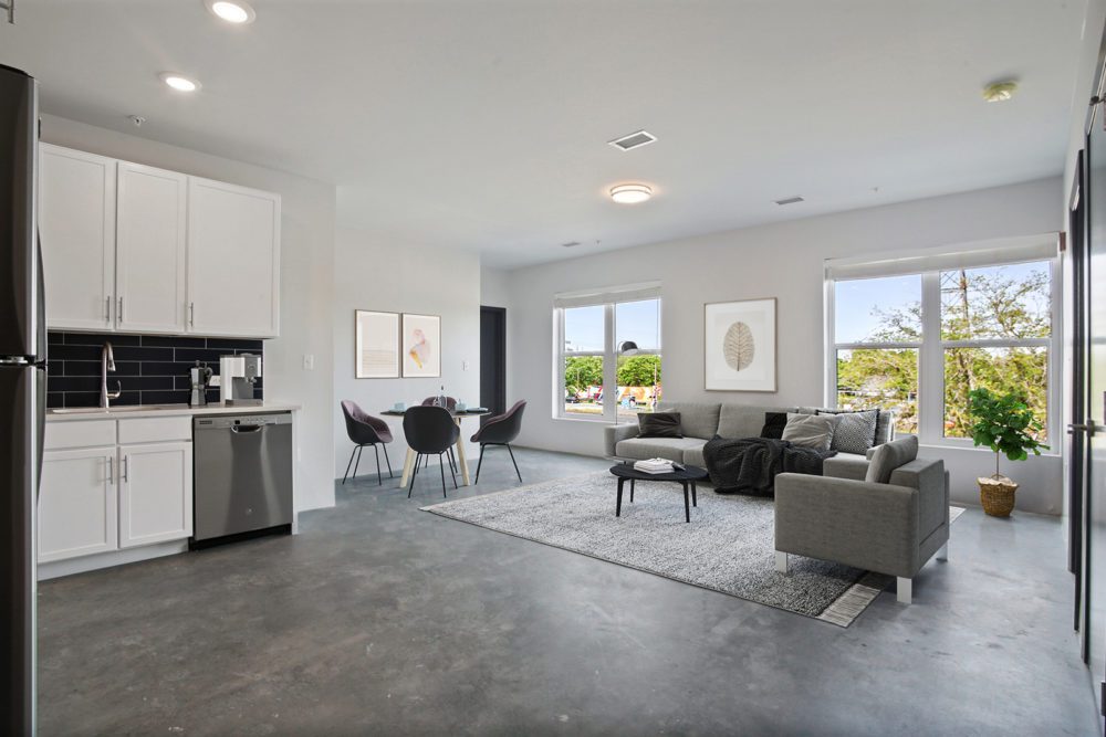 Kitchen and living room space in BonVi apartment